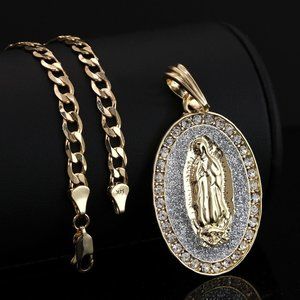 14k Cuban Gold Catholic Design 20" Necklace